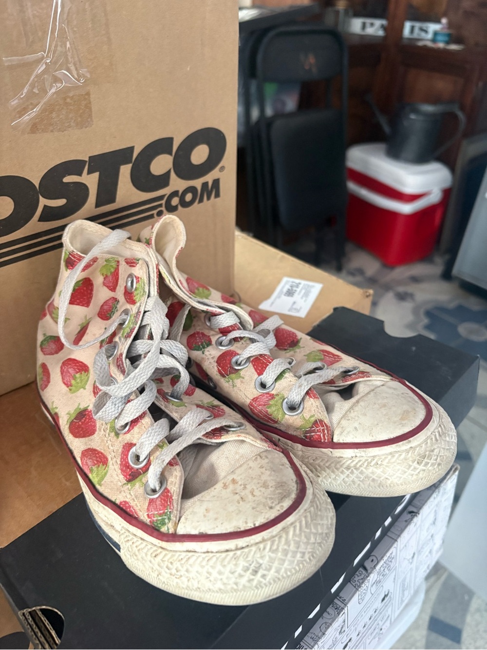 Converse Kids High-Top Sneakers in Pink with Red Strawberry Print